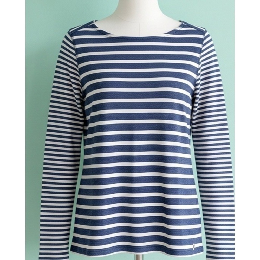 Vineyard Vines Womens Small Blue White Striped Cotton Long Sleeve Boat Neck Top